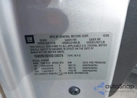 2009 Chevrolet Traverse Lt from USA, damaged, VIN 1GNER23D19S139374